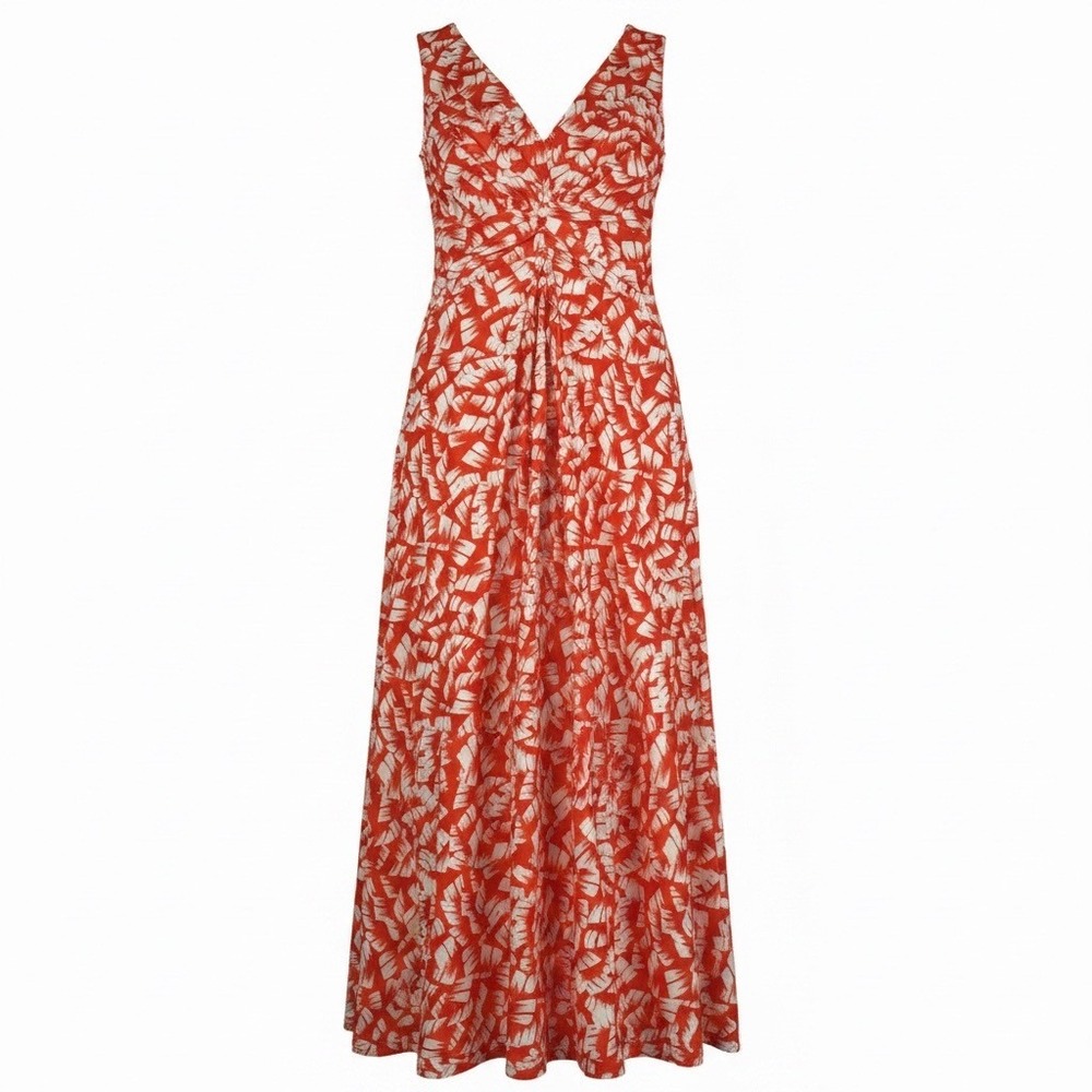 NEW Jessica‎ Howard Red White V-Neck Jersey Maxi Chic Resort Dress Womens 12